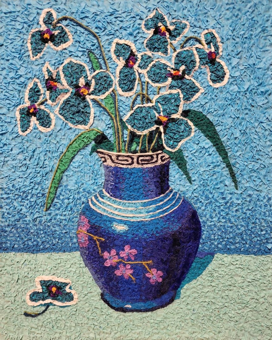 Handicraft Orchids: Title: Handicraft Orchids Description: 30Serd Painter: S?ze: 50x40,5 cm/19,68x15,94 inches Components: Fabric, glue, fiberboard Original Artwork from our collection ERA: Reserve: $290.00 Shipping: