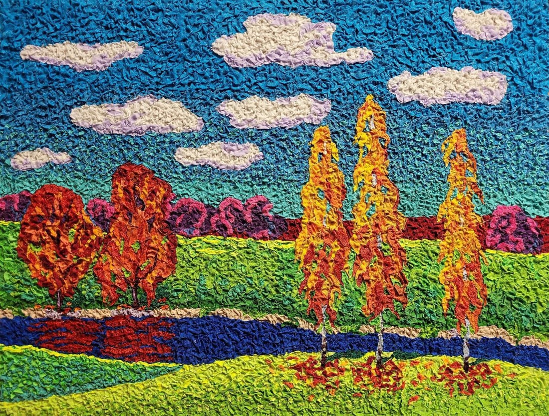 Handicraft Autumn: Title: Handicraft Autumn Description: 32Serd Painter: S?ze: 45,5x59 cm/17,91x23,23 inches Components: Fabric, glue, fiberboard Original Artwork from our collection ERA: Reserve: $290.00 Sh