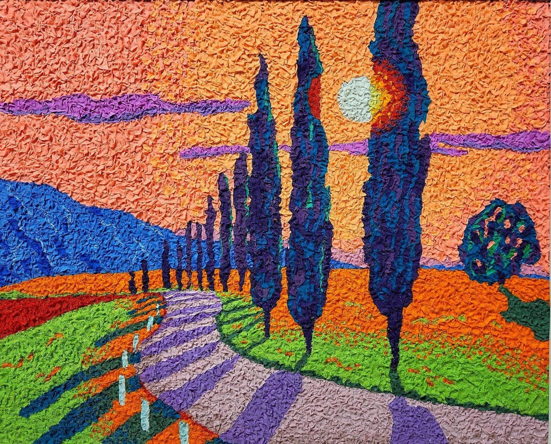 Handicraft August morning: Title: Handicraft August morning Description: 41Serd Painter: S?ze: 48,5x59,5 cm/19,09x23,42 inches Components: Fabric, glue, fiberboard Original Artwork from our collection ERA: Reserve: $290.00