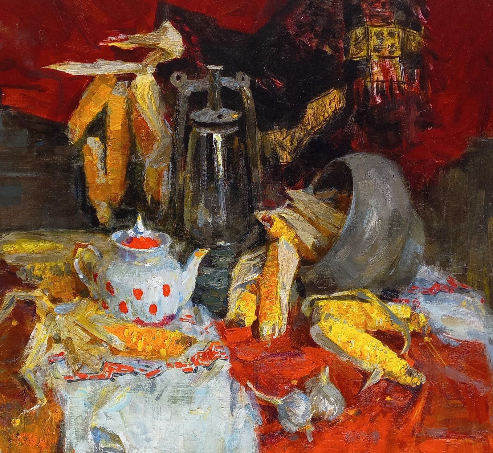 Oil painting Still life with corn Ukrainian Artist - 2