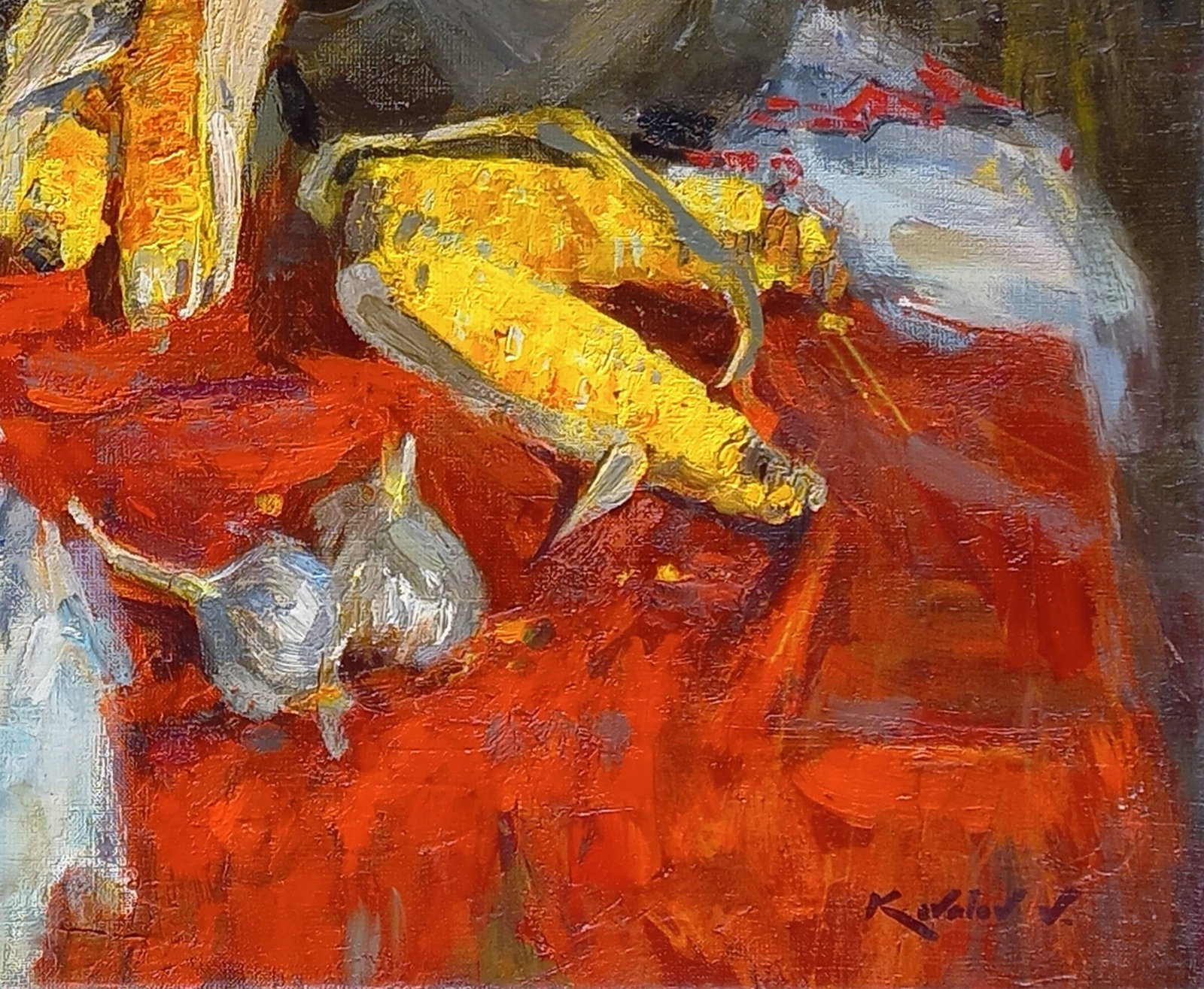 Oil painting Still life with corn Ukrainian Artist - 5