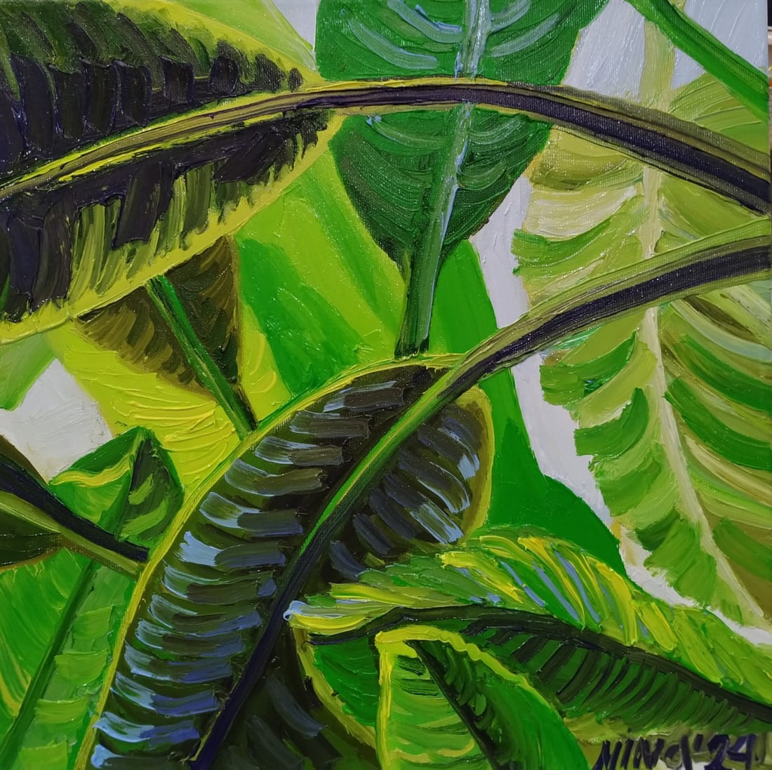 Oil painting Tropics Nina L: Title: Oil painting Tropics Nina L Description: 33Lt Painter: Nina L. S?ze: 40x40 cm/ 15.74x15.74 inches Components: oil, canvas Original painting CONDITION: exellent ERA: 2024 ARTIST: She was born