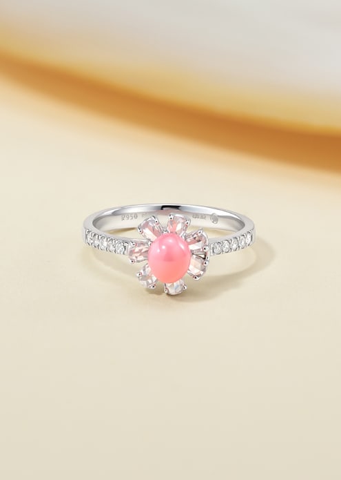 PT950 Platinum Conch Pearl Ring - 4