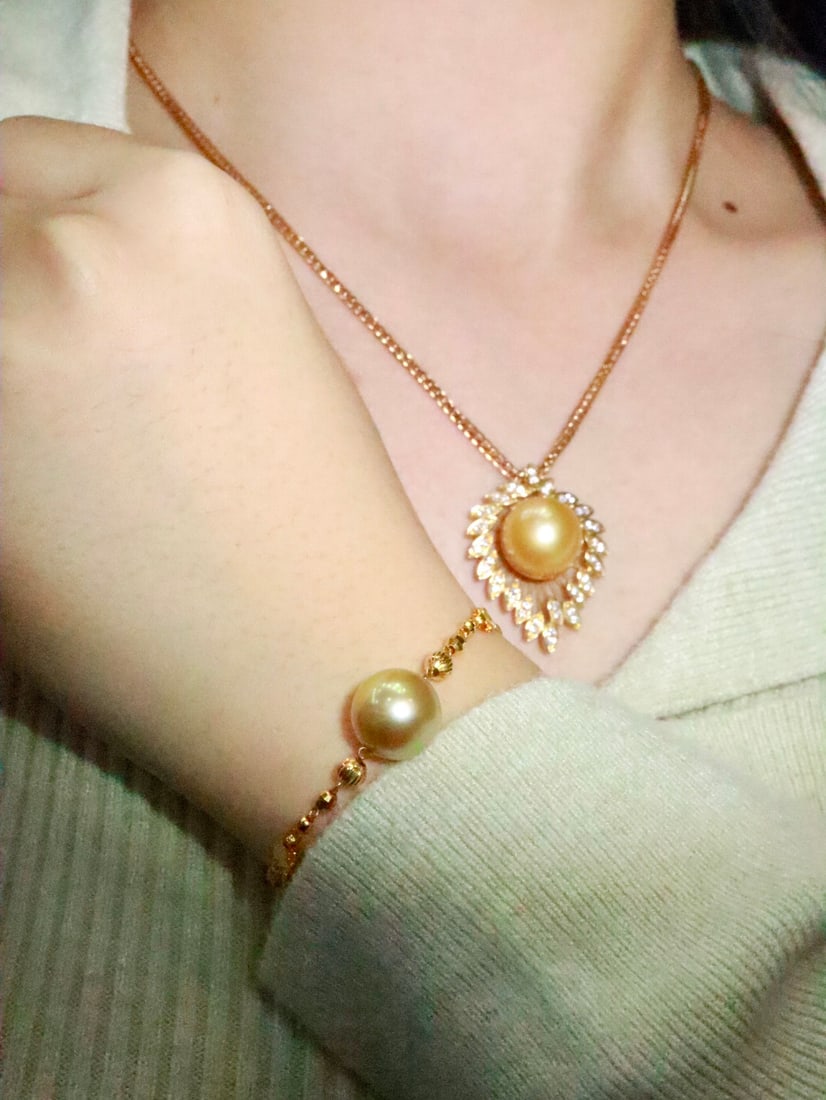 18K Gold Natural South Sea Golden Pearl Pendant - 7