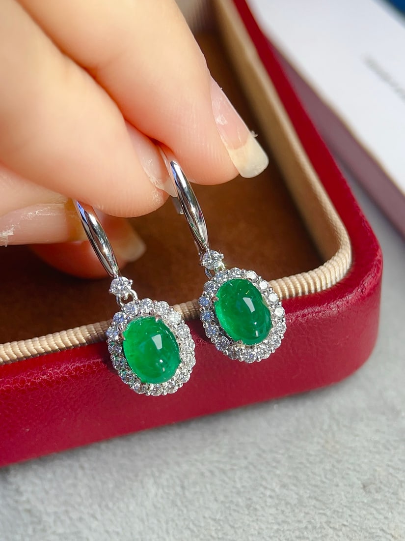 18K Gold Emerald Earrings - 2