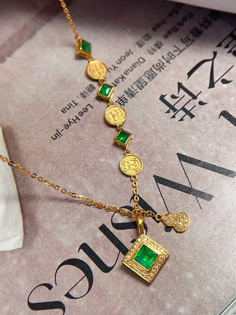 18K Gold Emerald Necklace - 2