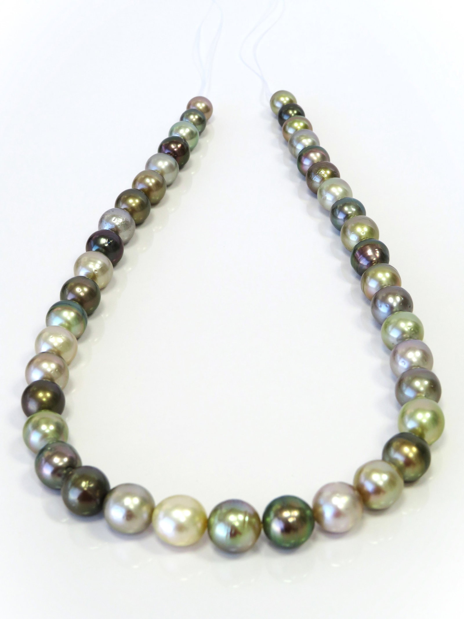 8-11mm Near-Round/Button-Circle Mix Light to Medium Multi-Color Tahitian Pearl Necklace Strand - 2