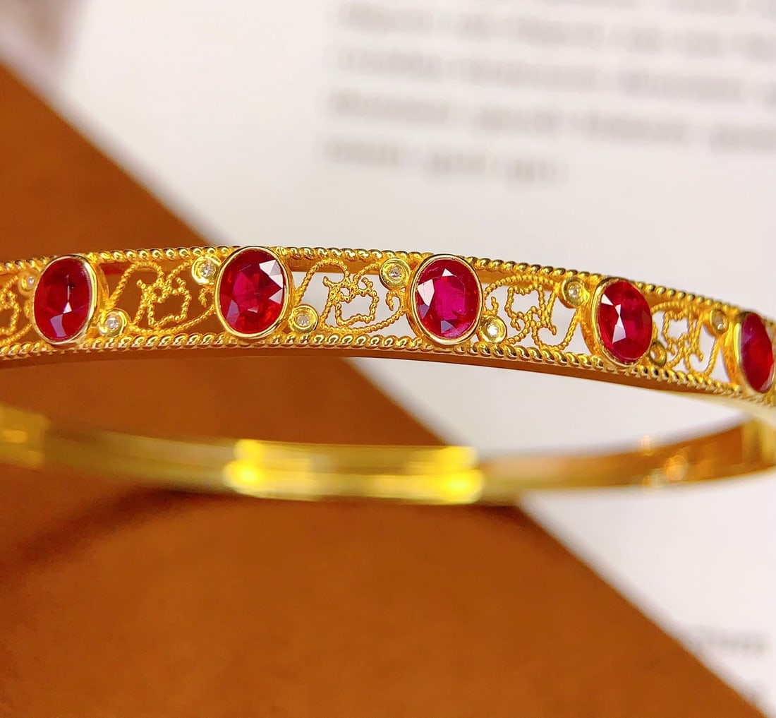 18K Gold Natural Ruby Bracelet - 3