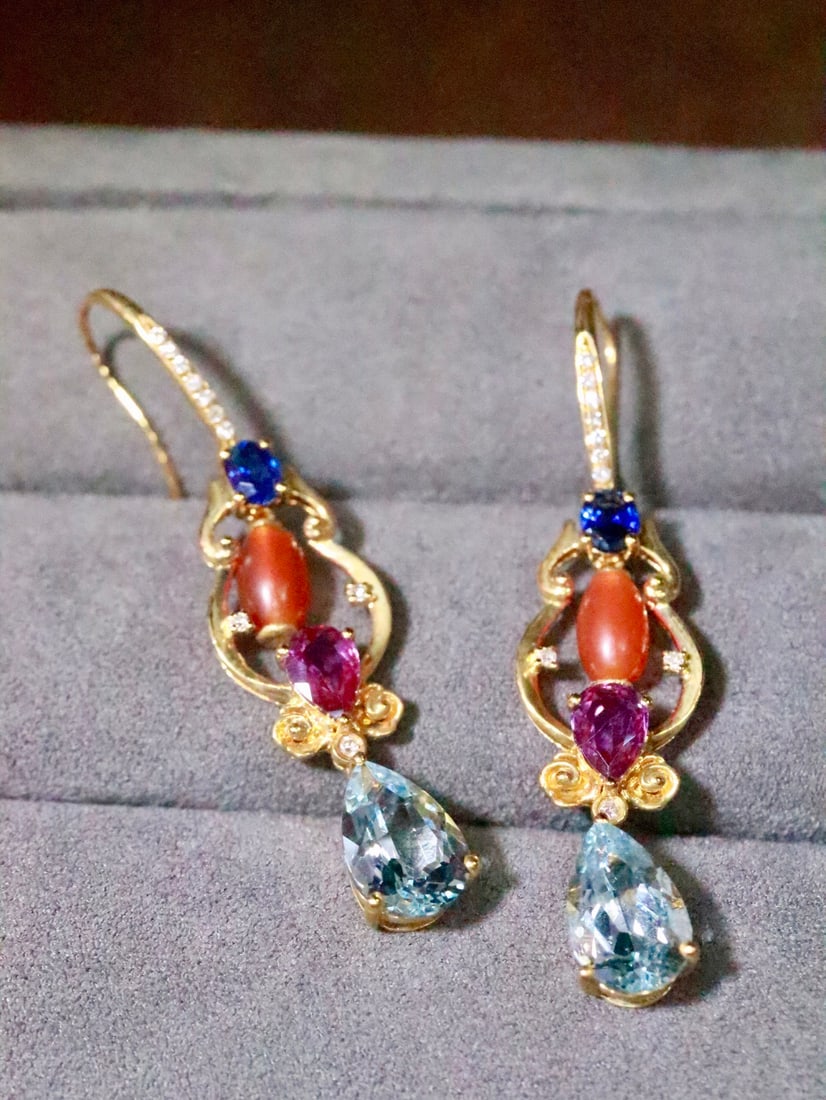 18K Gold Natural Aquamarine Earrings - 3