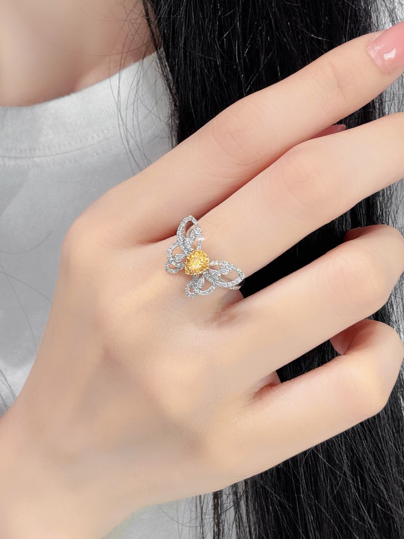 18K Gold Diamond Yellow Diamond Ring - 5