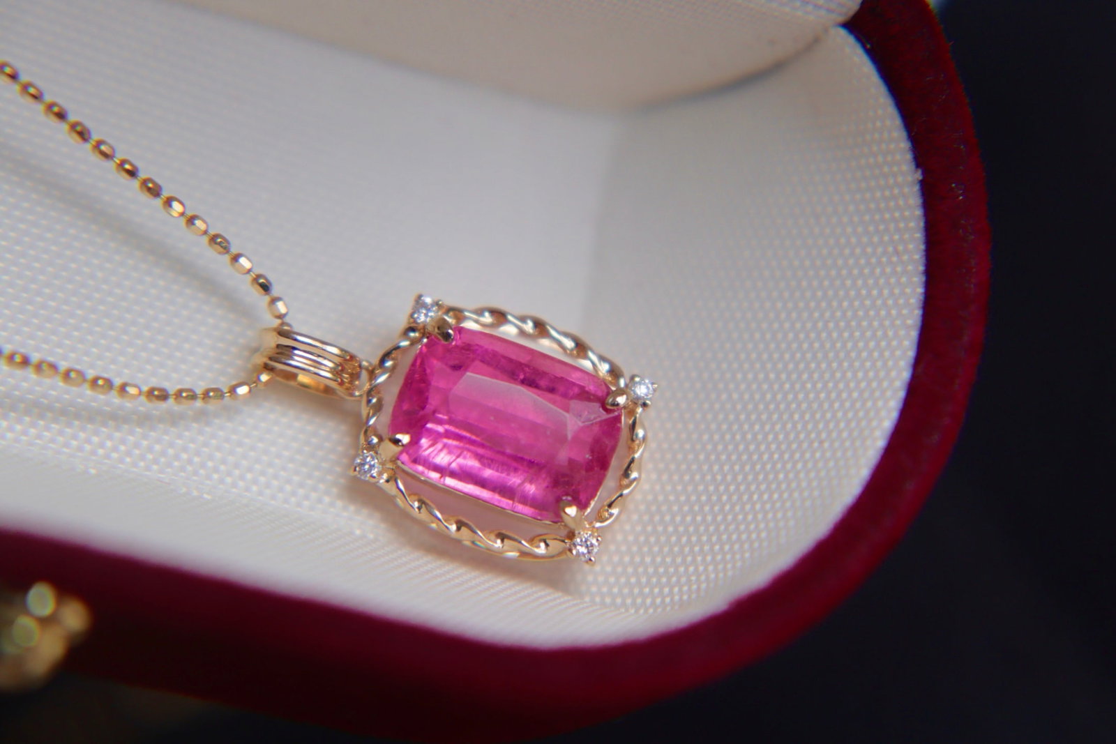 18K Gold Natural Tourmaline Diamond Pendant - 2