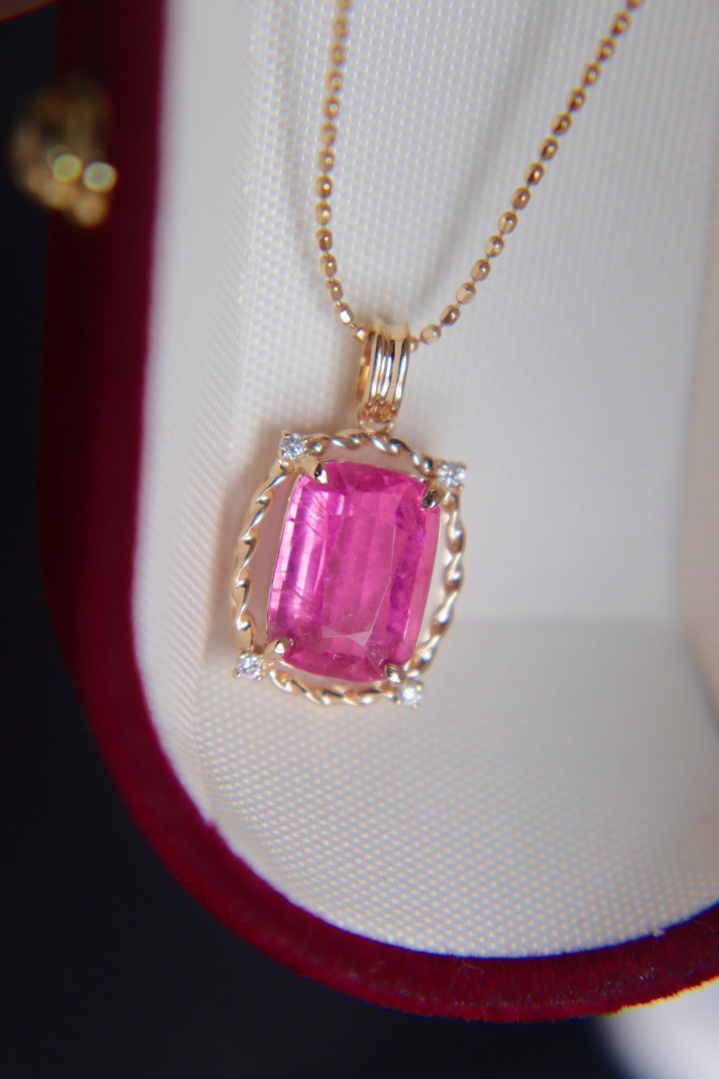 18K Gold Natural Tourmaline Diamond Pendant - 7