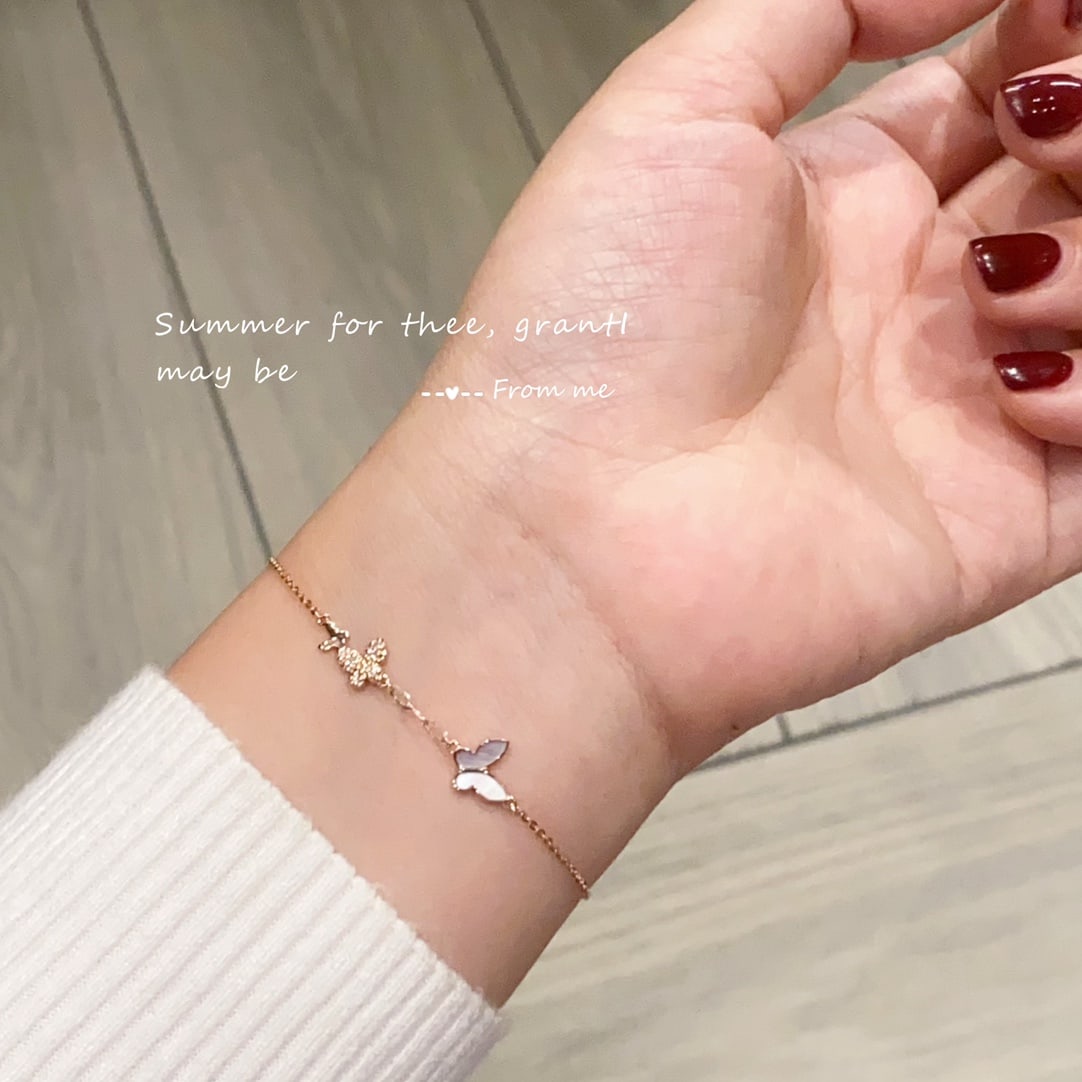18K Gold Mother-of-Pearl Diamond Butterfly Bracelet - 3