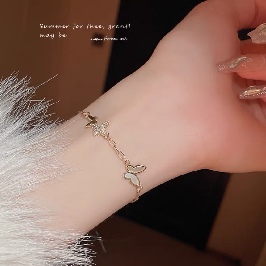 18K Gold Mother-of-Pearl Diamond Butterfly Bracelet - 7