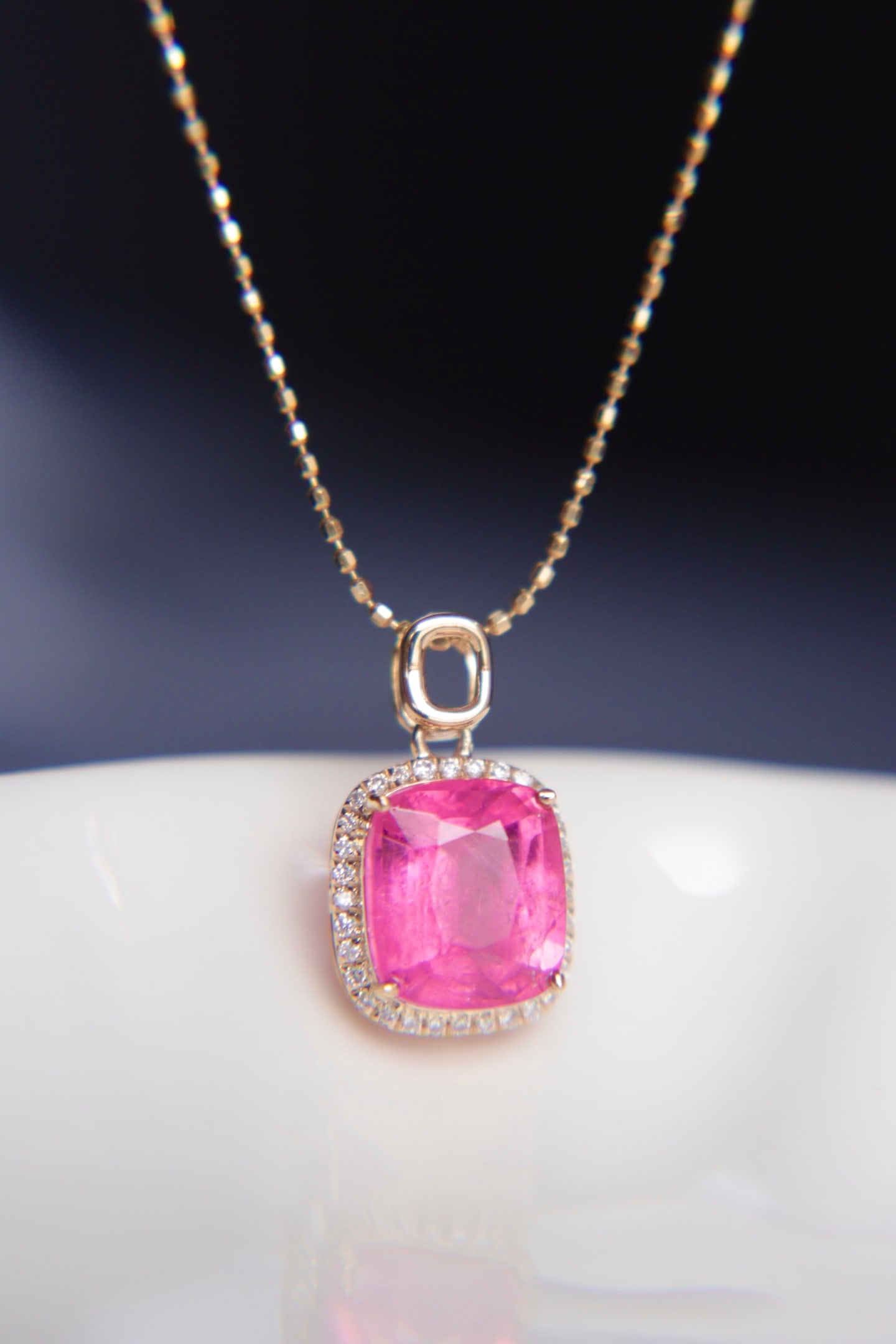 18K Gold Natural Tourmaline Diamond Pendant - 3
