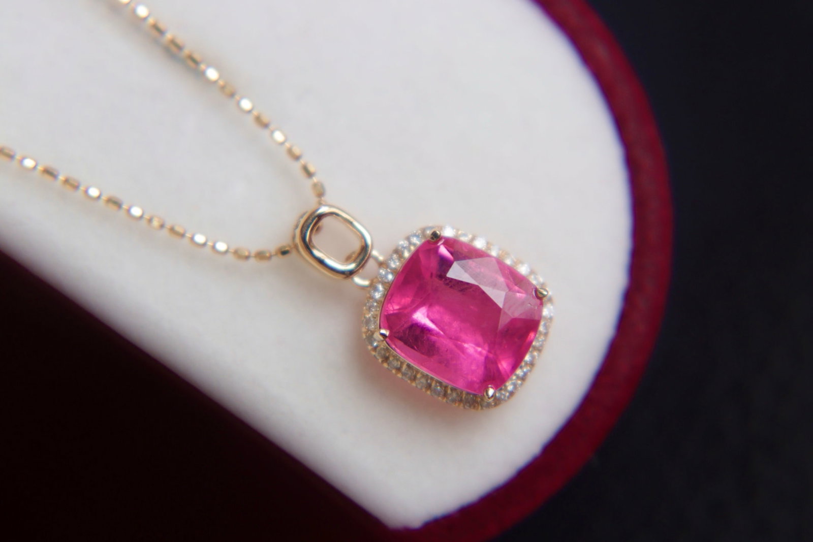 18K Gold Natural Tourmaline Diamond Pendant - 4