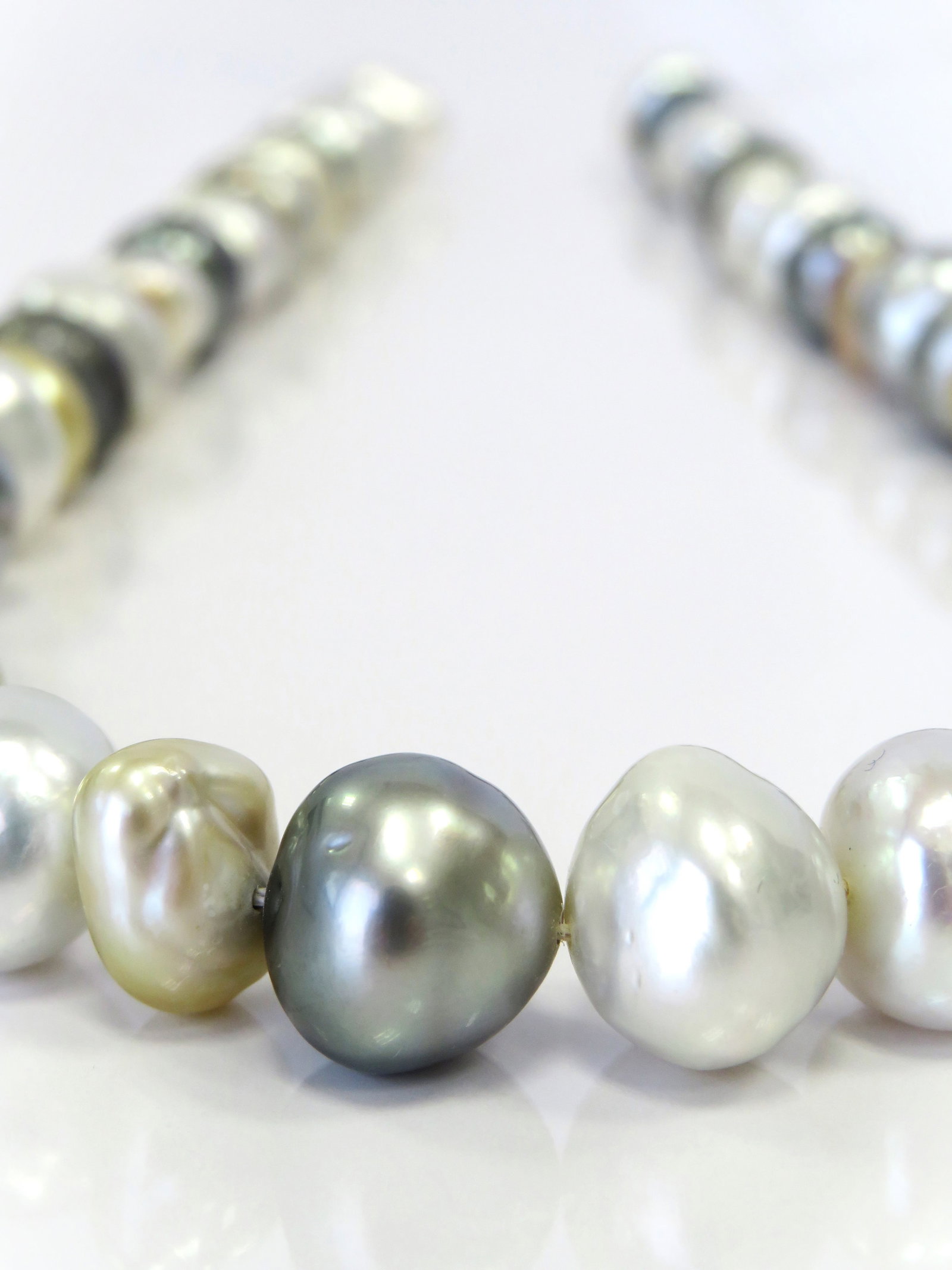 9-14mm Mix Button-Baroque Multi-Color Tahitian, White/Golden South Sea and Keshi Pearl Necklace - 4
