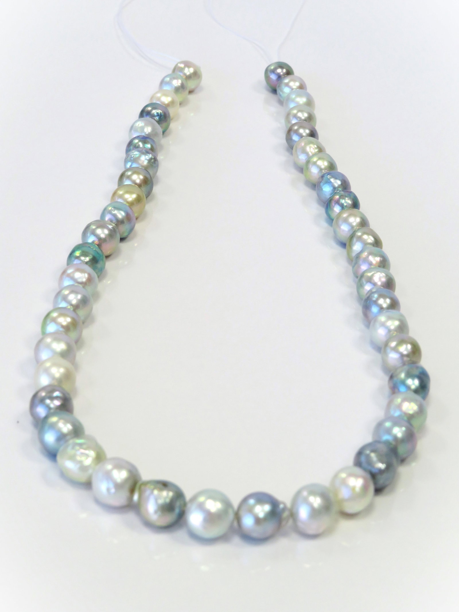 8-9mm Round/Near-Round Multi-Color Blue/White/Golden Akoya Pearl Necklace Strand - 2