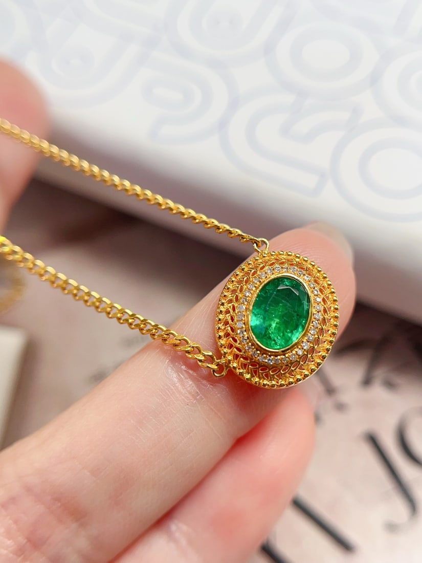 18K Gold Emerald Necklace - 2