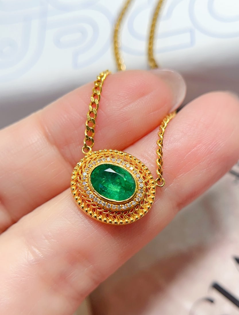 18K Gold Emerald Necklace - 3