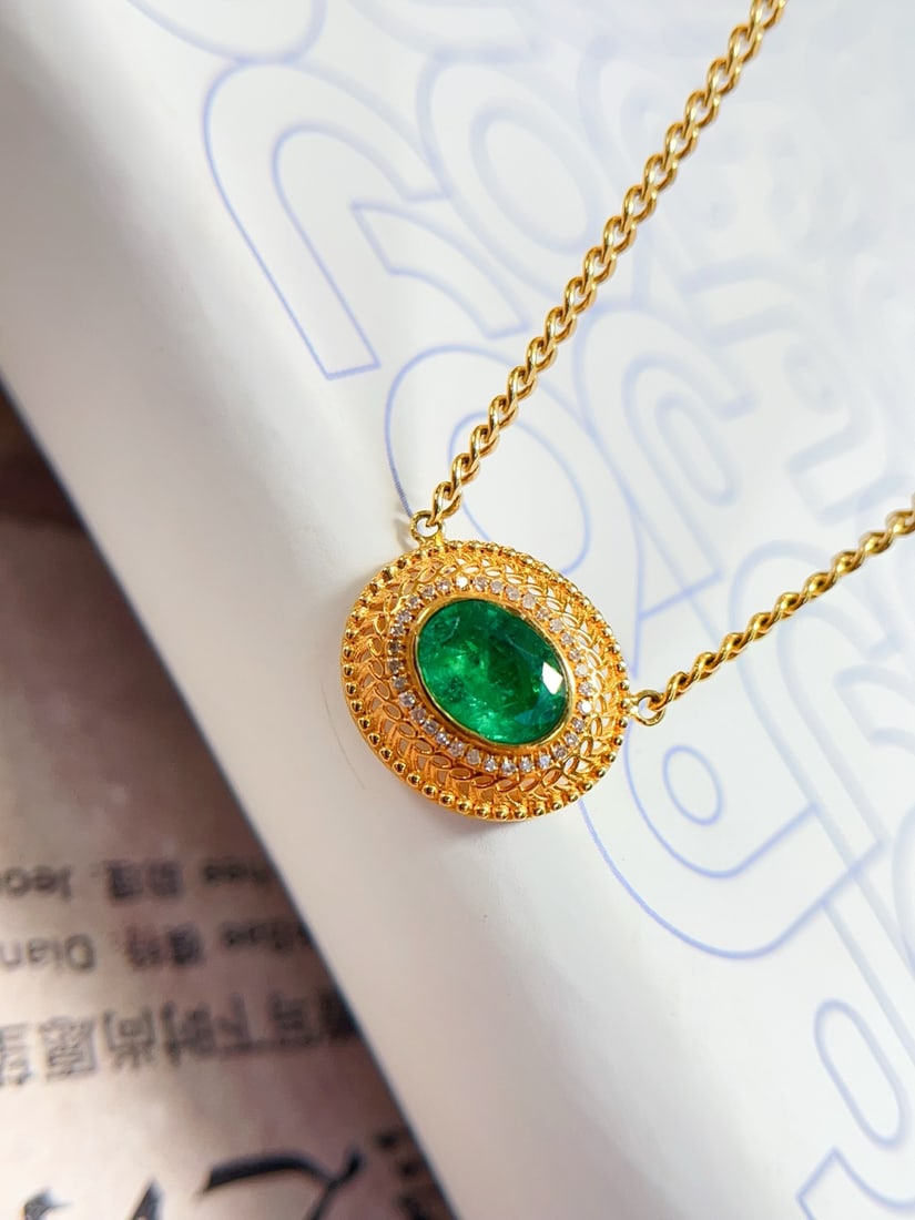 18K Gold Emerald Necklace - 4