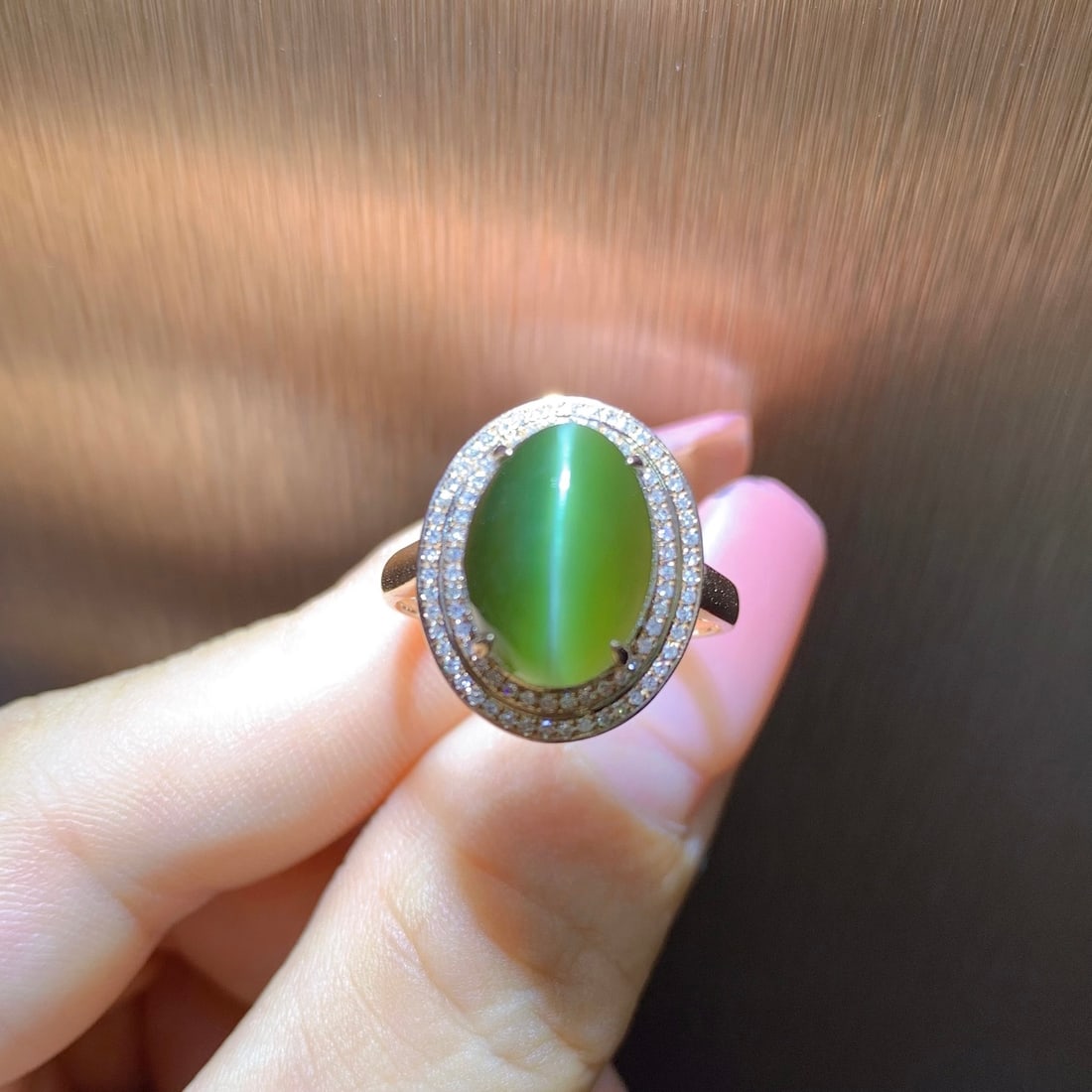 18K Gold Hetian Jade Cat's Eye Ring - 2