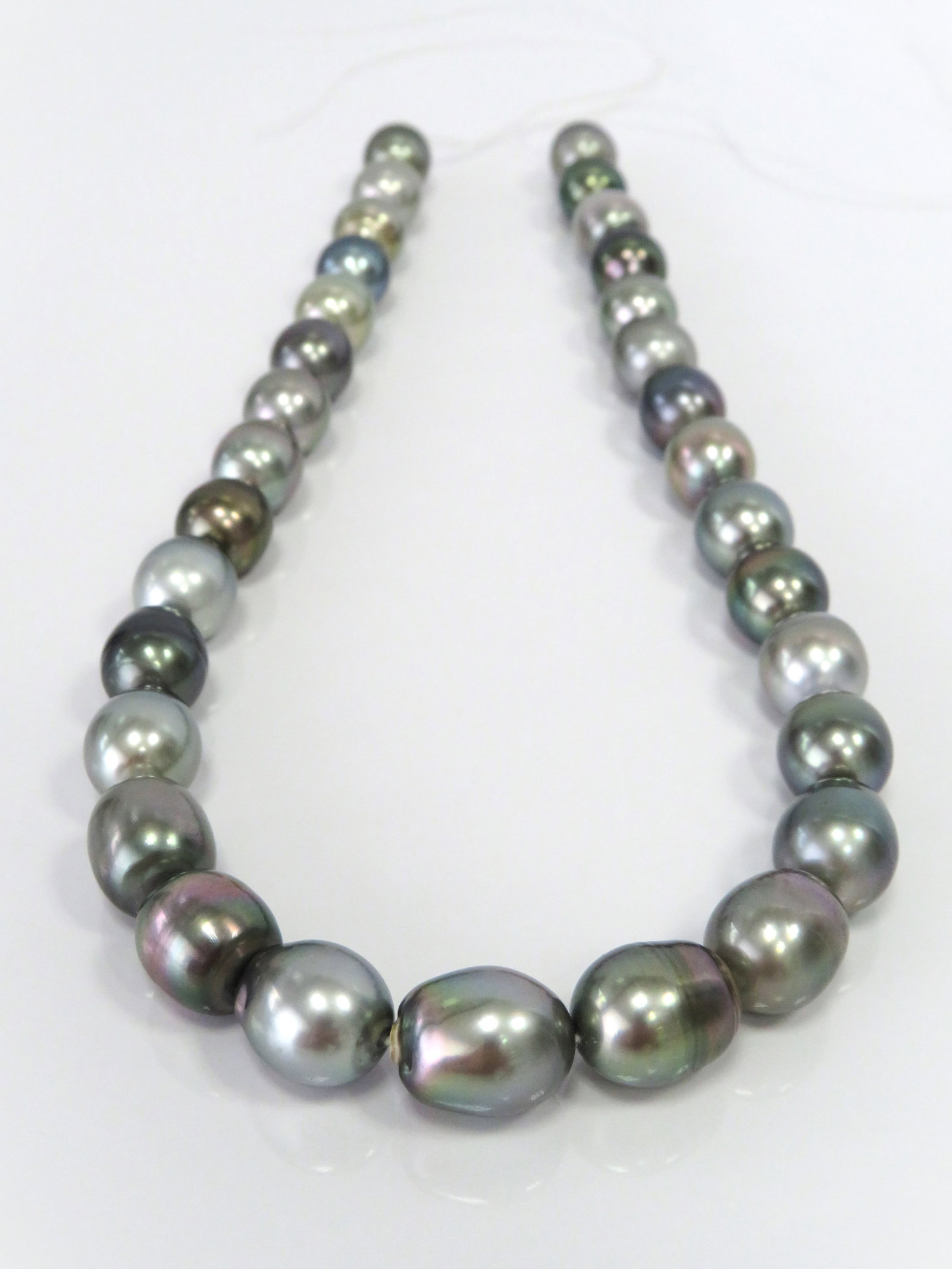 11-13mm Drop/Oval-Circle Mix Light to Medium Multi-Color Tahitian Pearl Necklace Strand - 2