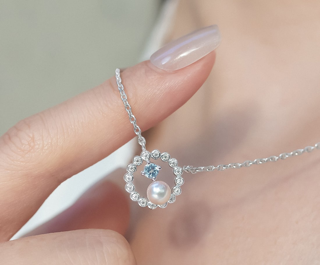 S925 Silver Topaz Seawater Pearl Necklace Pendant - 2