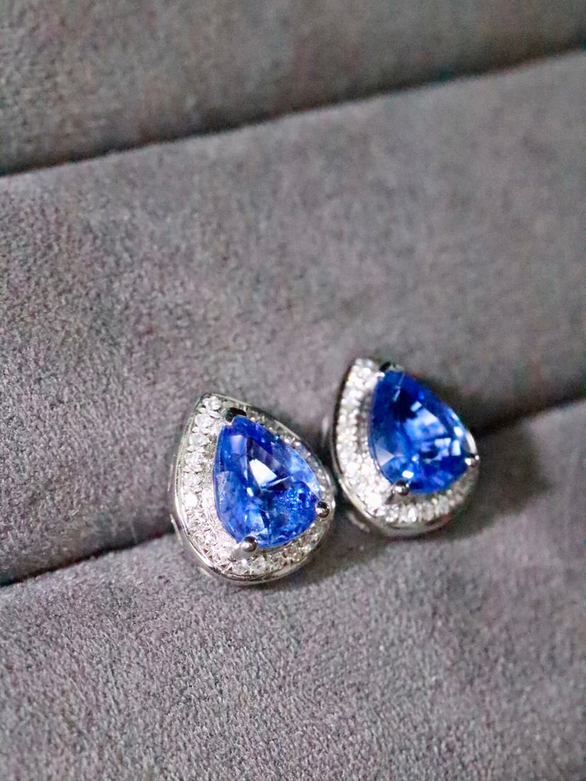 Platinum Natural Sapphire Earrings - 2