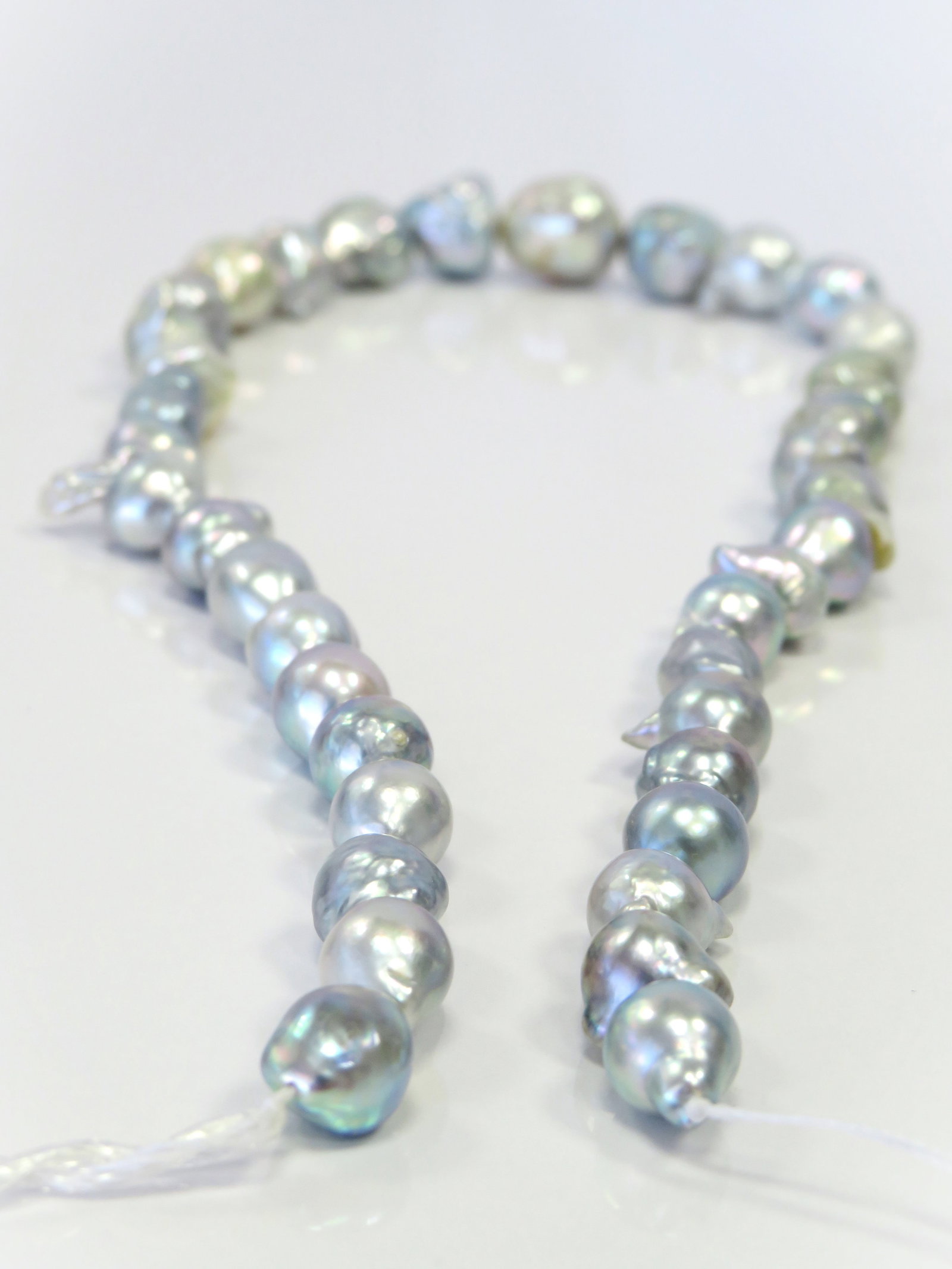 8-12mm Mix Drop-Baroque Blue/White Akoya Pearl Necklace Strand - 3