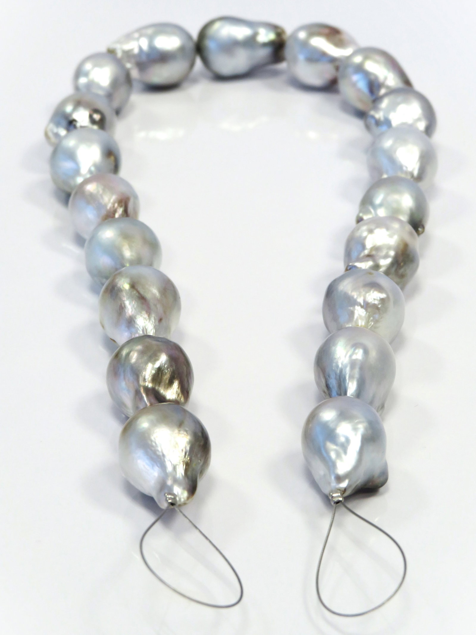 15-17mm Baroque Silver-Blue South Sea Pearl Necklace Strand - 3