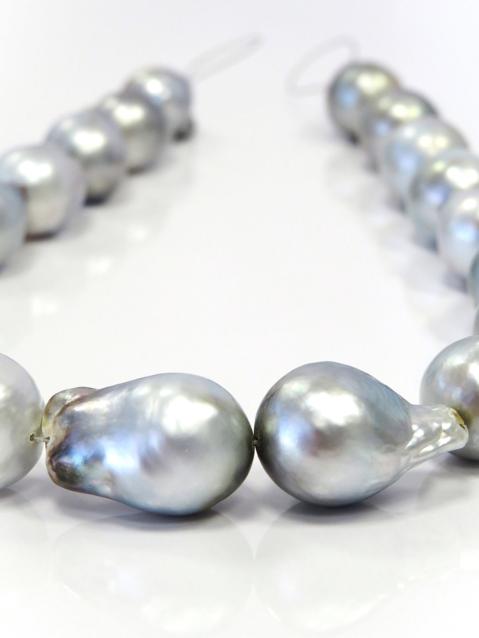 15-17mm Baroque Silver-Blue South Sea Pearl Necklace Strand - 4
