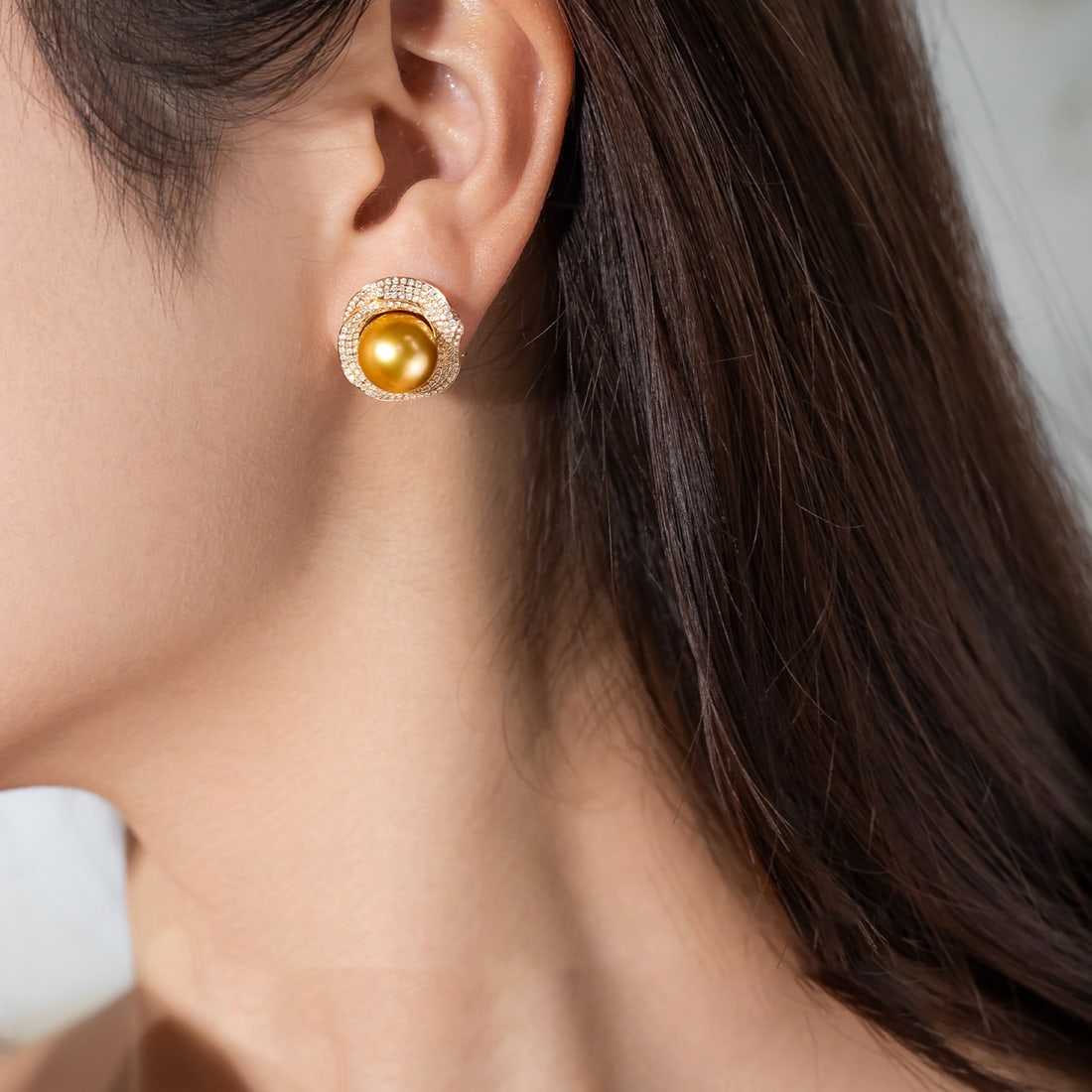 18K Gold South Sea Golden Pearl Earrings - 2