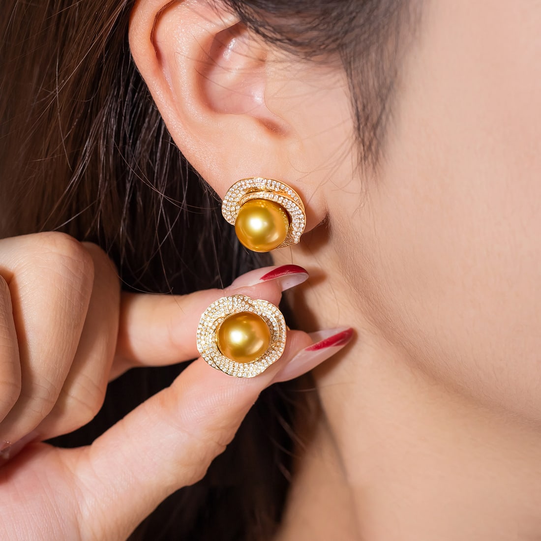 18K Gold South Sea Golden Pearl Earrings - 3