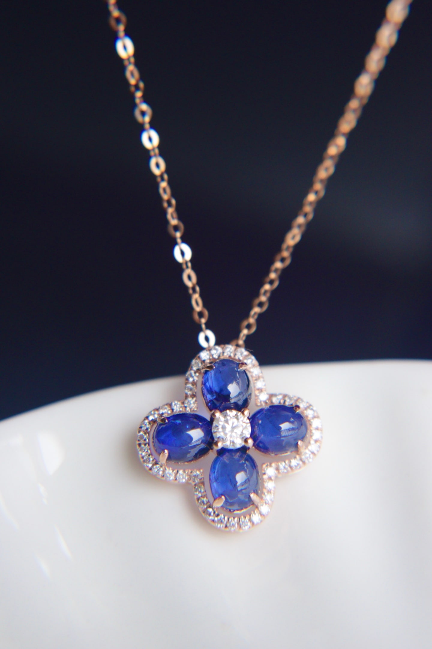 18K Gold Sapphire Diamond Necklace - 6