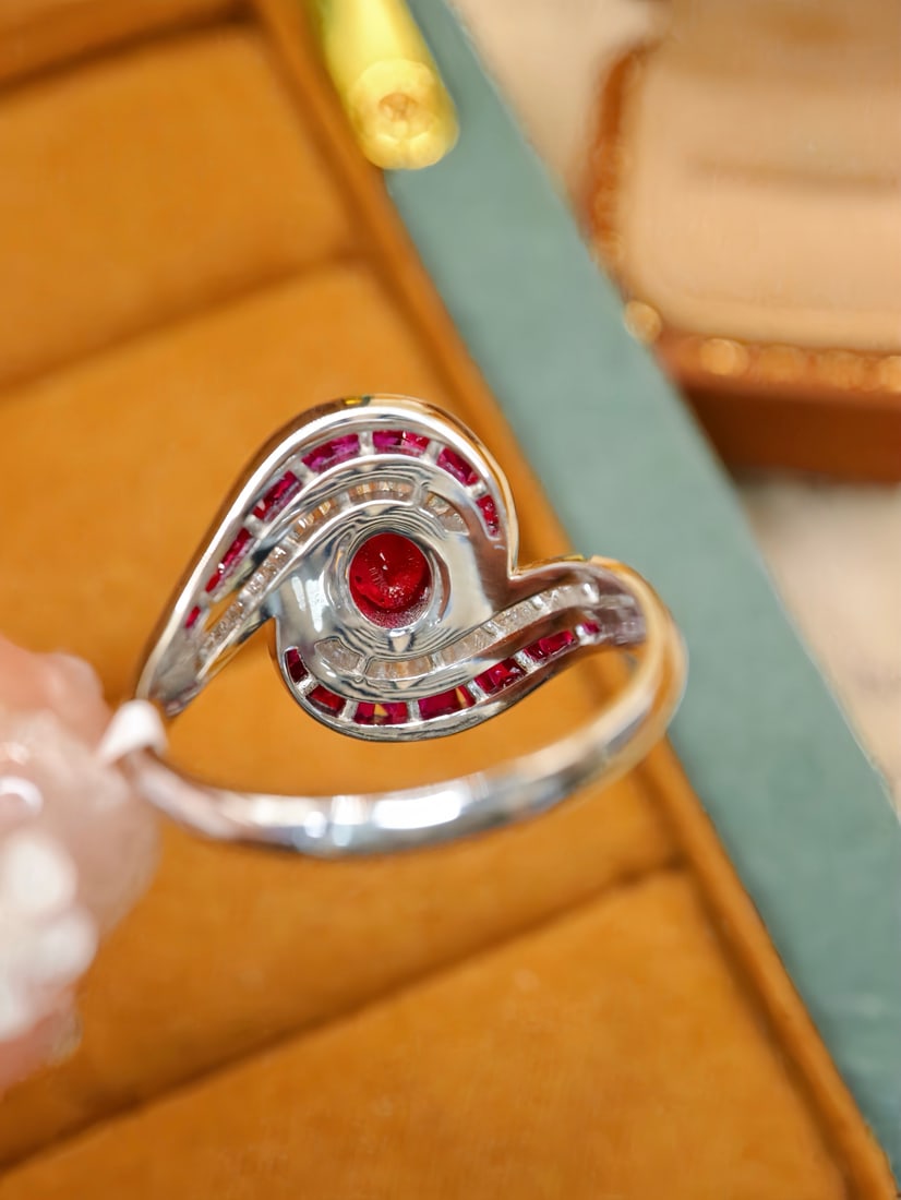 18K Gold Natural Pigeon Blood Red Ruby Ring - 4