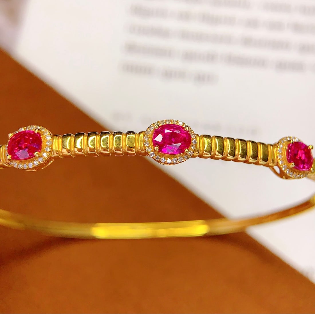 18K Gold Natural Unheated Ruby Bracelet - 2