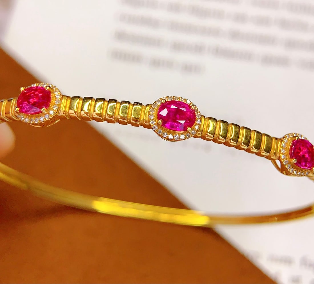 18K Gold Natural Unheated Ruby Bracelet - 5