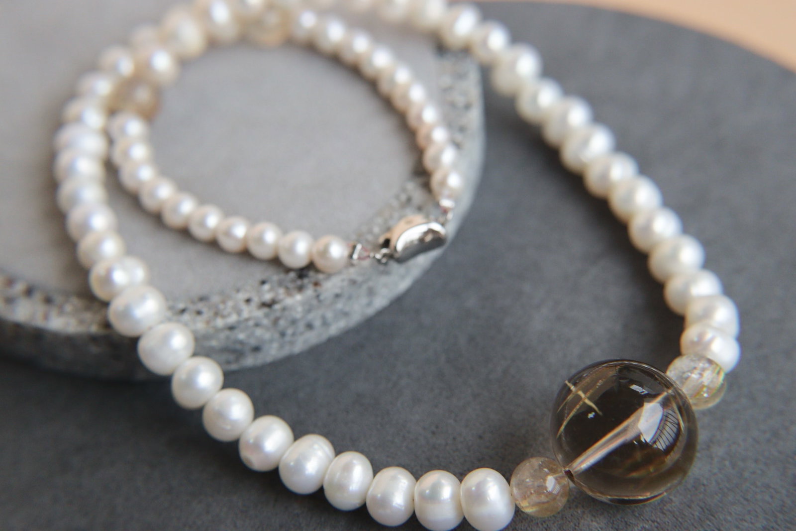Natural Rutilated Quartz Pearl Necklace - 2