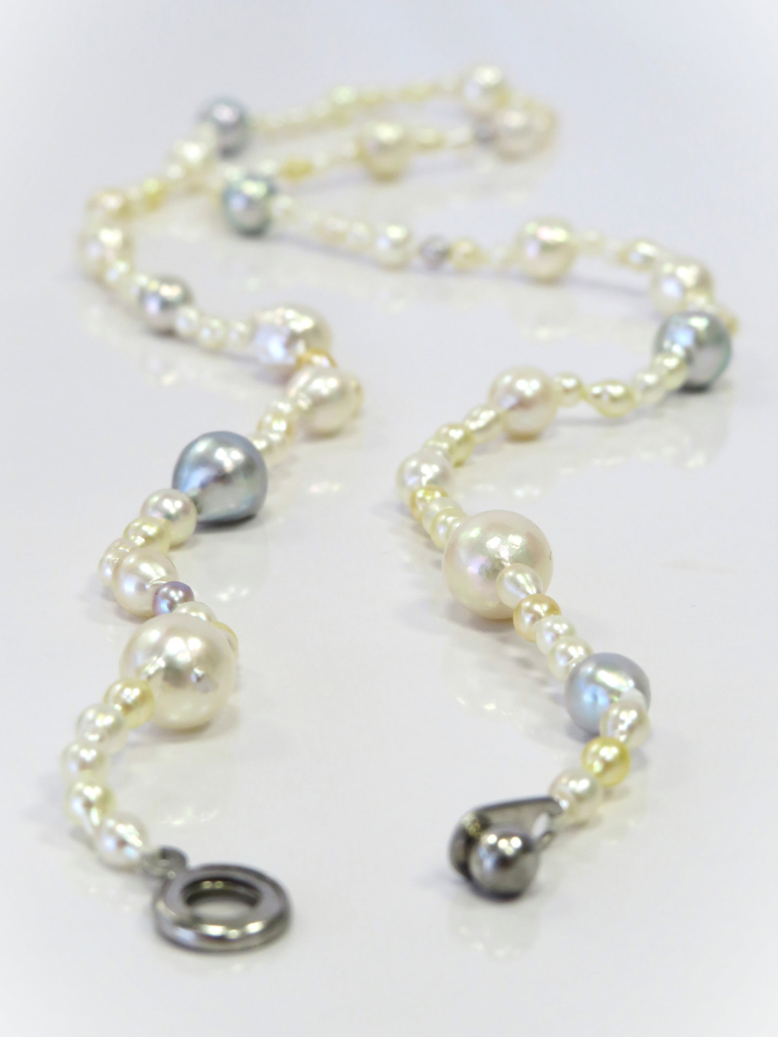 3-9mm Drop-Baroque Mix White/Golden and Blue Akoya Pearl Long Necklace - 3