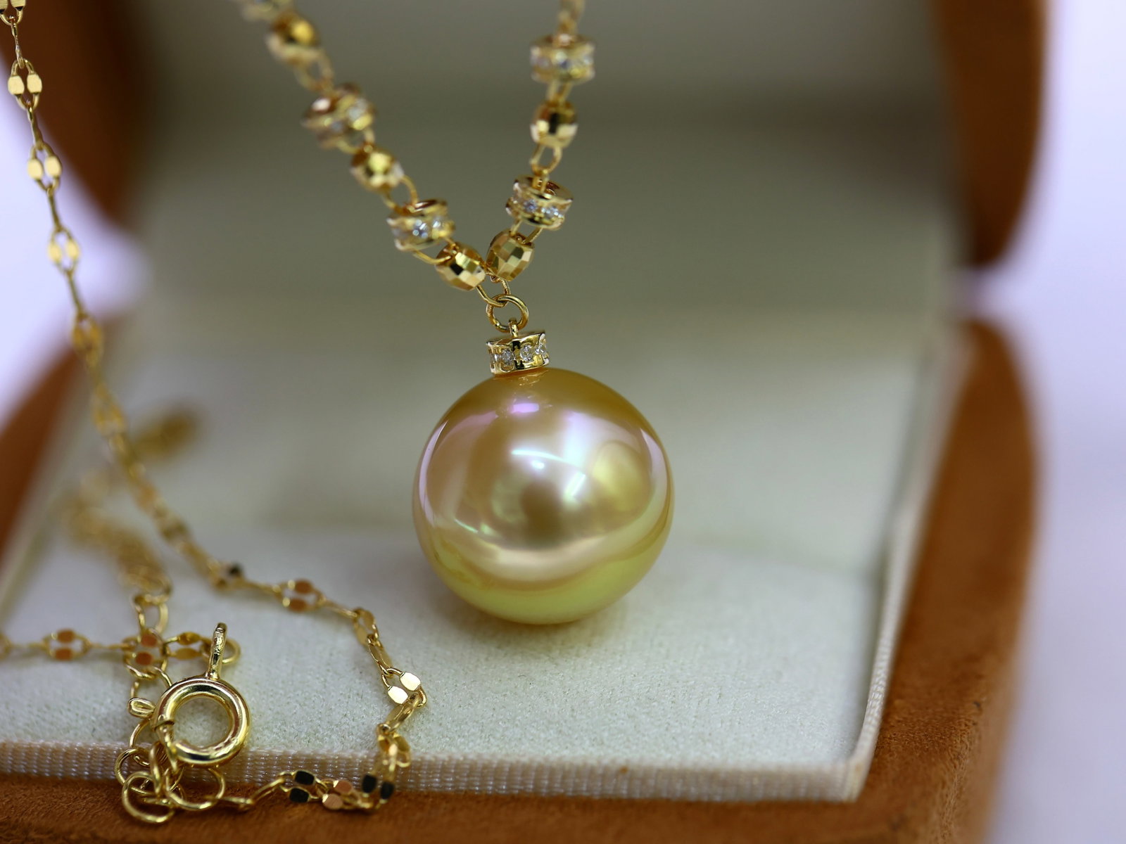 S925 Silver South Sea Golden Pearl Pendant - 7