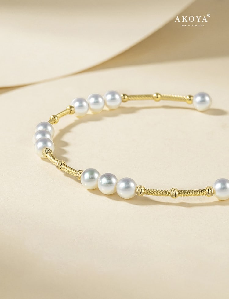 18K Gold Freshwater Pearl Bracelet - 4