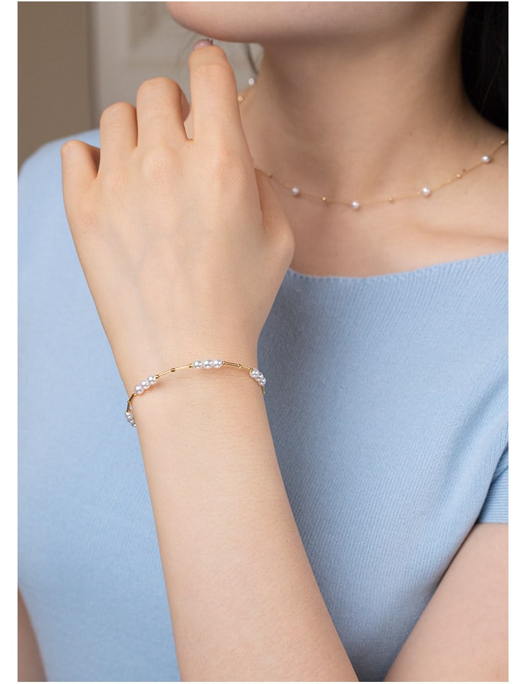 18K Gold Freshwater Pearl Bracelet - 5