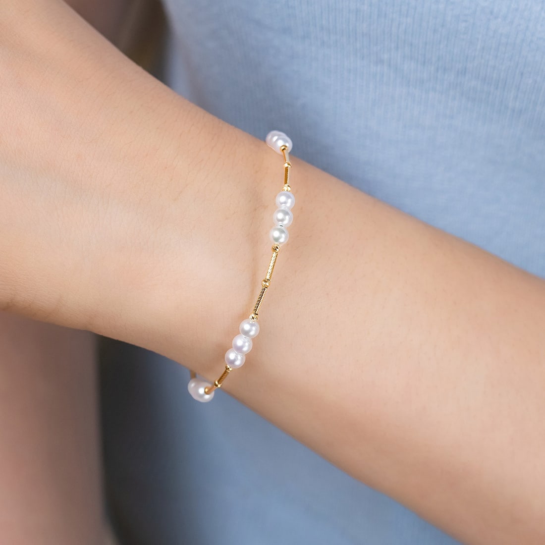 18K Gold Freshwater Pearl Bracelet - 7