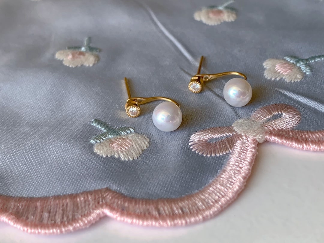 Pearl Diamond Earrings - 7
