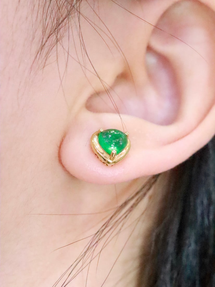 18K Gold Emerald Earrings - 6