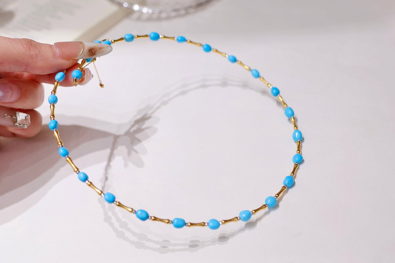 18K Gold Turquoise Choker - 4