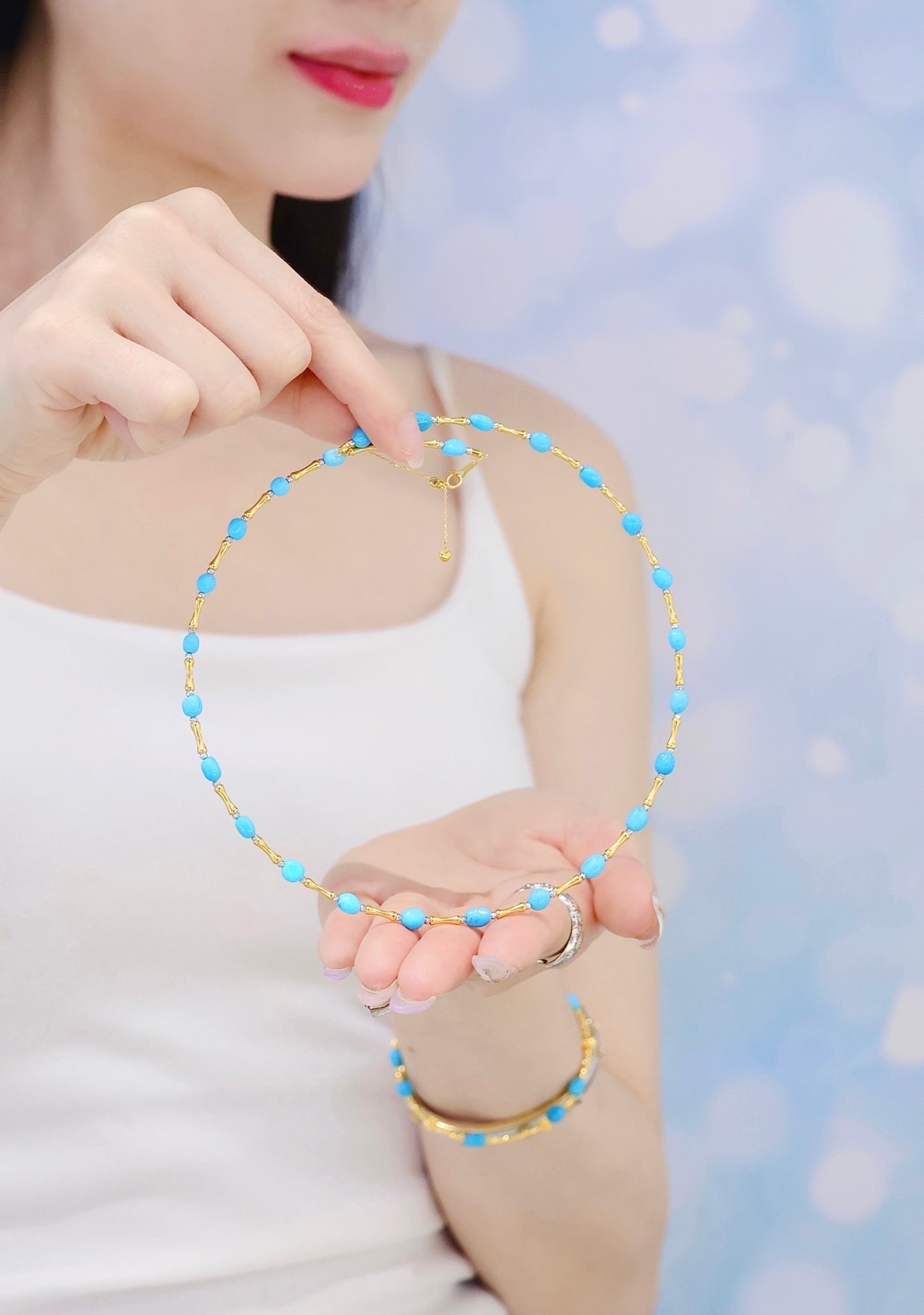 18K Gold Turquoise Choker - 5