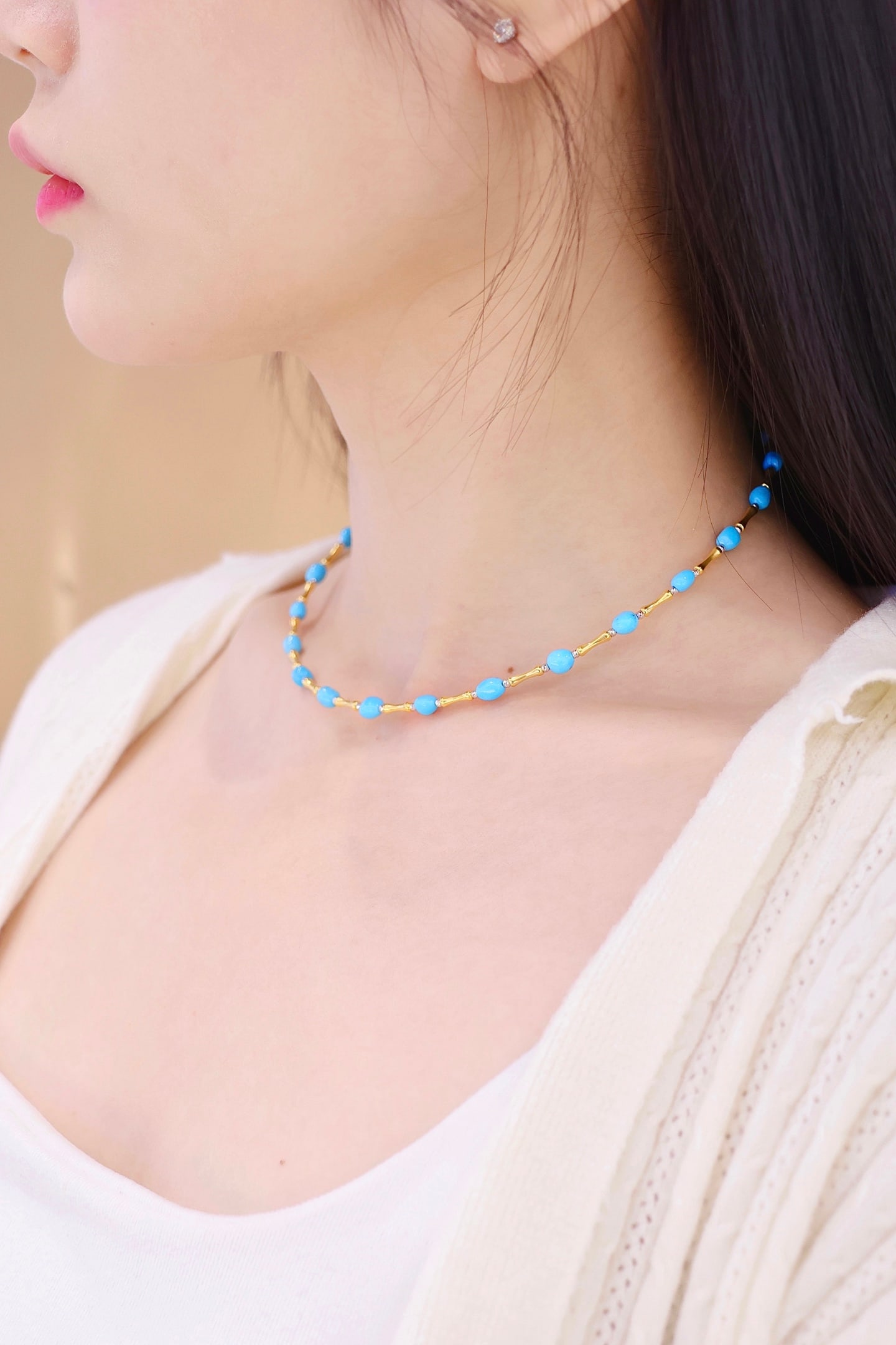 18K Gold Turquoise Choker - 6