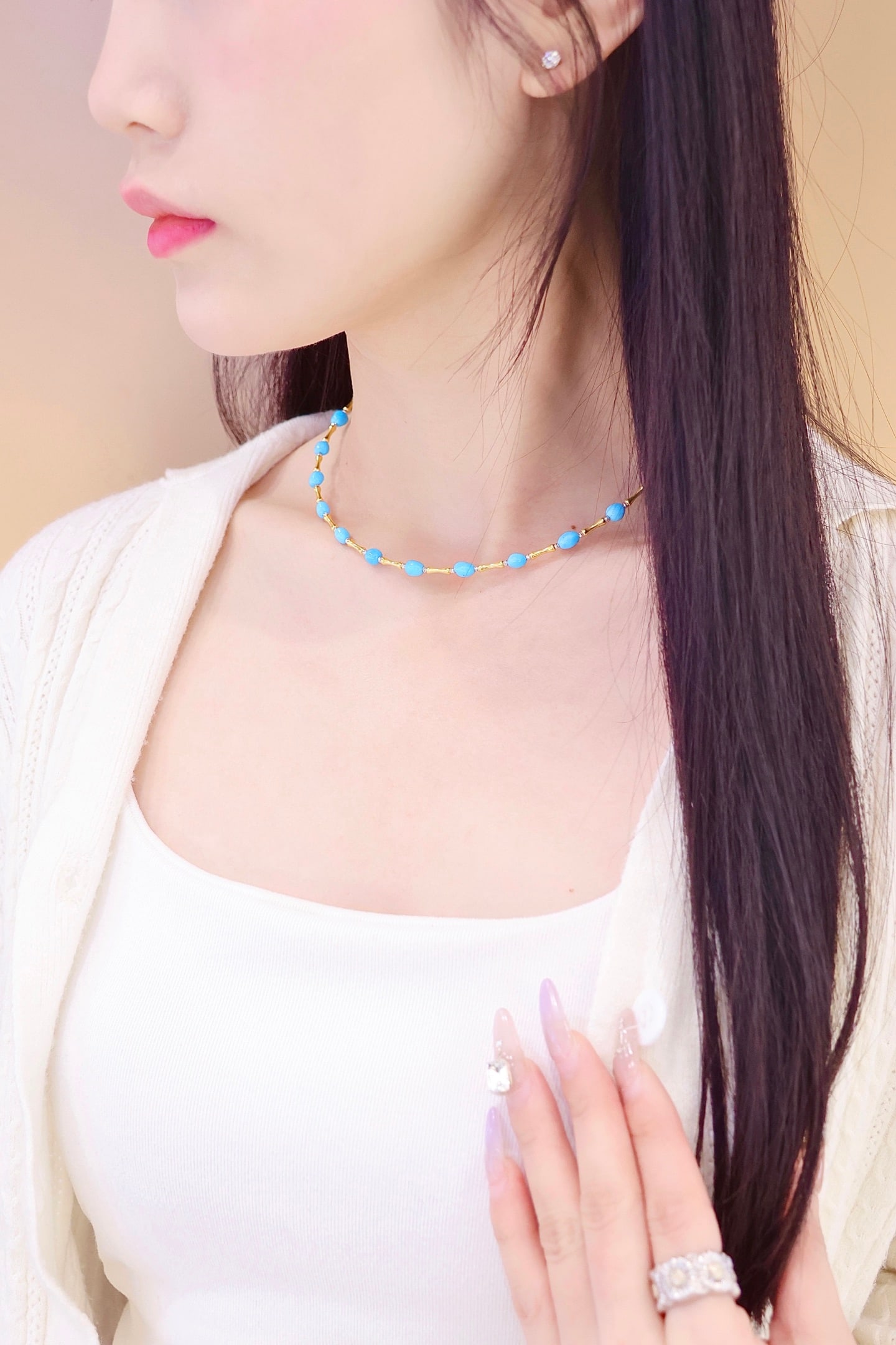 18K Gold Turquoise Choker - 7